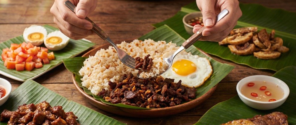 Premium banana leaf plate of Filipino Beef Tapa (Tapsilog)